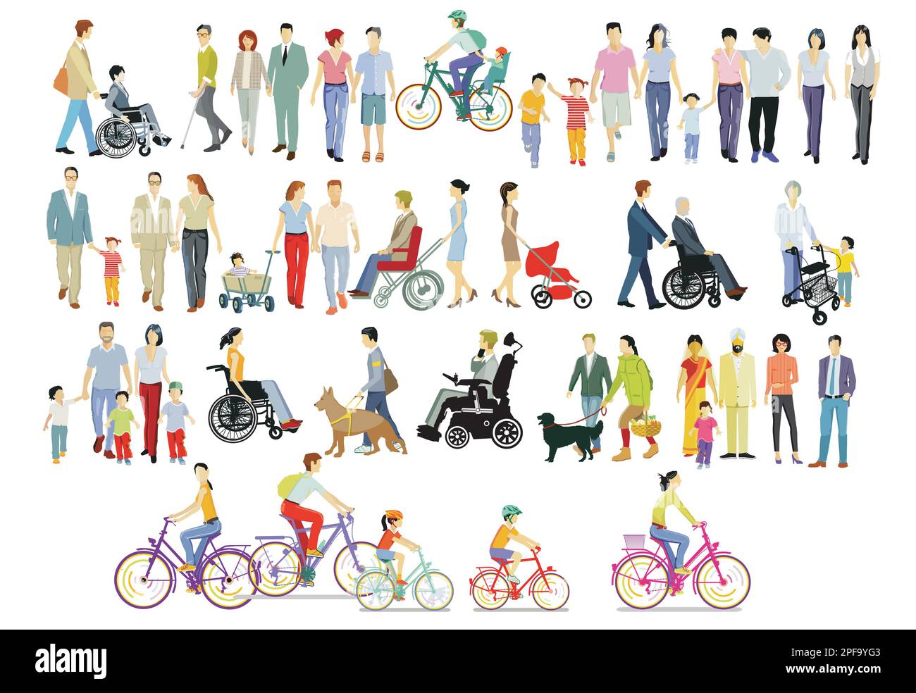 Familles et handicapés et autres personnes, illustration Illustration de Vecteur