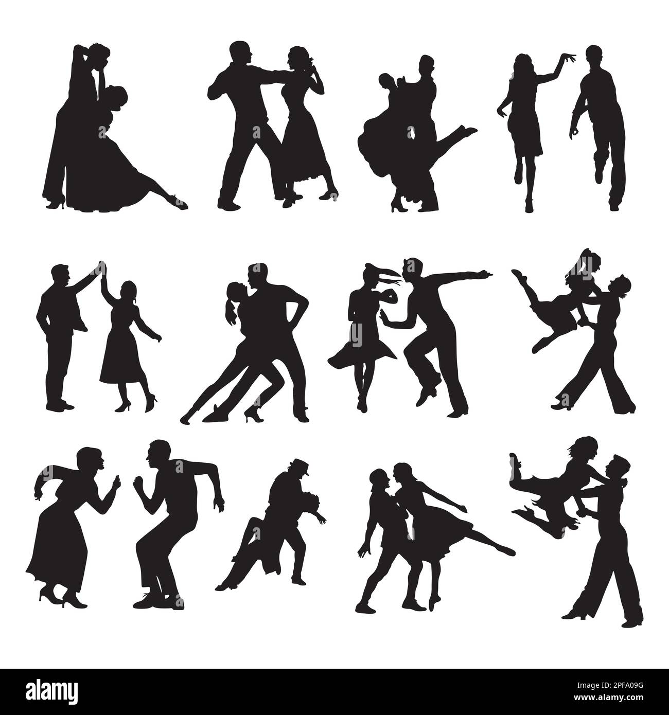 Ensemble de silhouettes dansante de couple, Silhouette dansante, Silhouettes dansante de couple Illustration de Vecteur