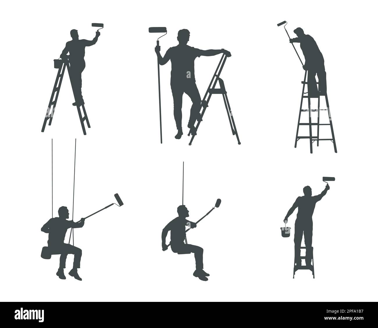 Silhouettes de peintre, silhouettes de peintre de maison -V02 Illustration de Vecteur
