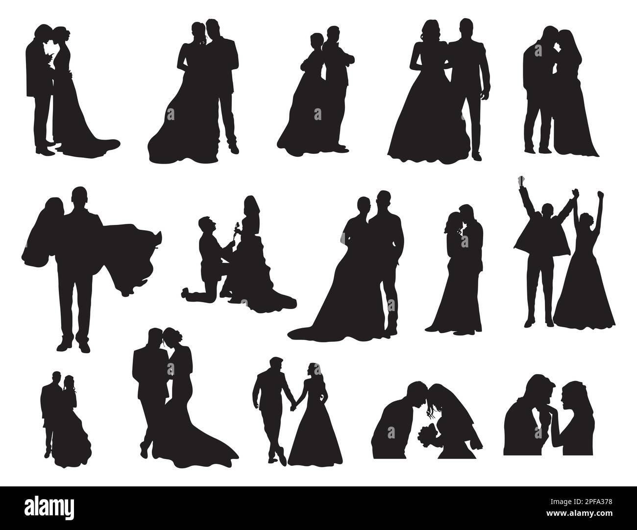 Collection de silhouettes pour couple de mariage, silhouettes pour amour de mariage Illustration de Vecteur