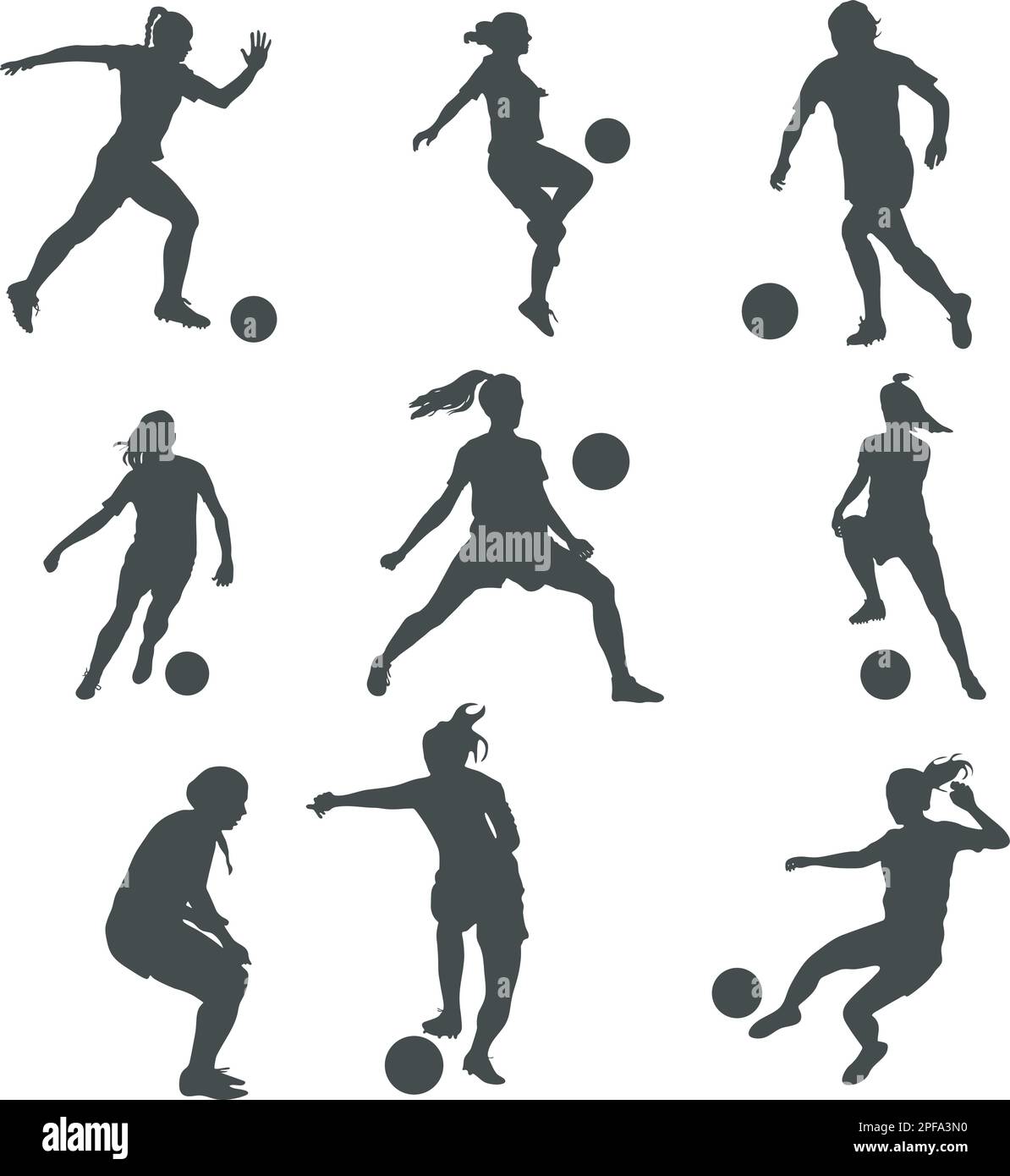 Silhouette de joueur de football féminin, vecteur de joueur de fille, silhouette de joueur de football féminin Illustration de Vecteur