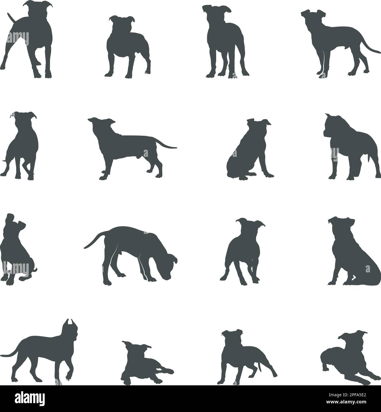 Silhouettes de terrier du Staffordshire américain, silhouette de terrier du Staffordshire Illustration de Vecteur