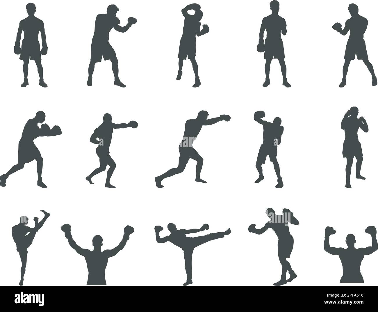Silhouettes de boxe, ensemble de silhouettes de boxe, silhouettes de boxe, SVG de boxe, vecteur de boxe -V02 Illustration de Vecteur