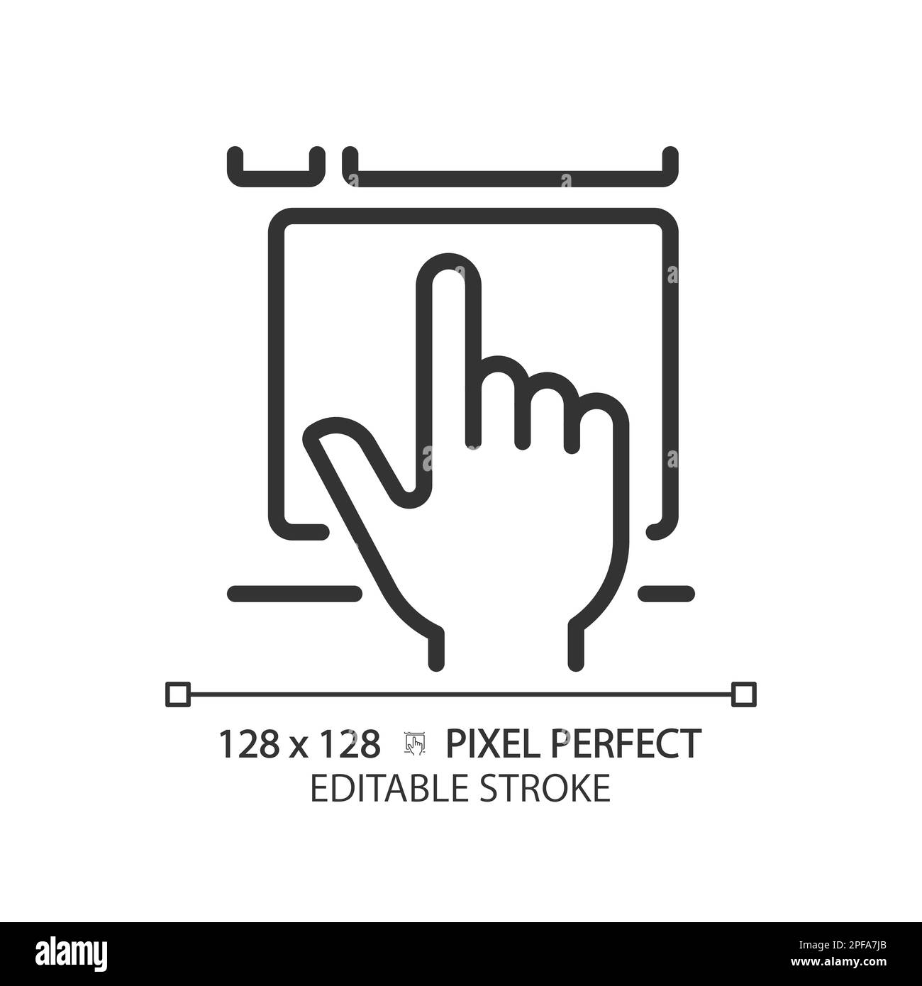 Main avec pavé tactile pixel Perfect icône linéaire Illustration de Vecteur
