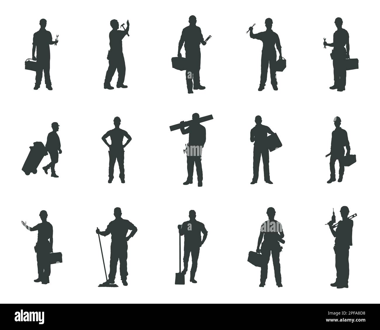 Silhouettes pour ouvriers, ensemble de silhouettes pour ouvriers Illustration de Vecteur