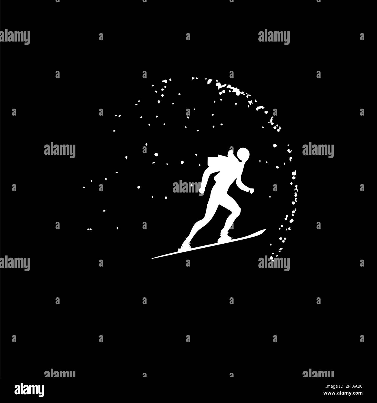 Modèle de logo de skieur, emblème de skis de montagne, tatouage de travail de la dot avec ombrage de points, tatouage de tippling. Emblème à dessin à la main sur fond noir pour l'art du corps Illustration de Vecteur