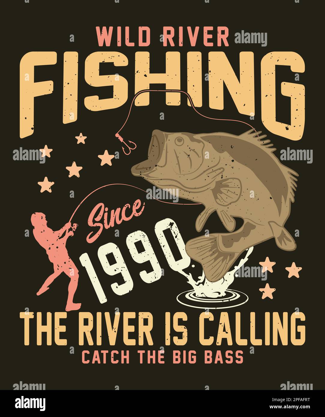 T-shirt à motif pêche en rivière avec motifs vectoriels Illustration de Vecteur