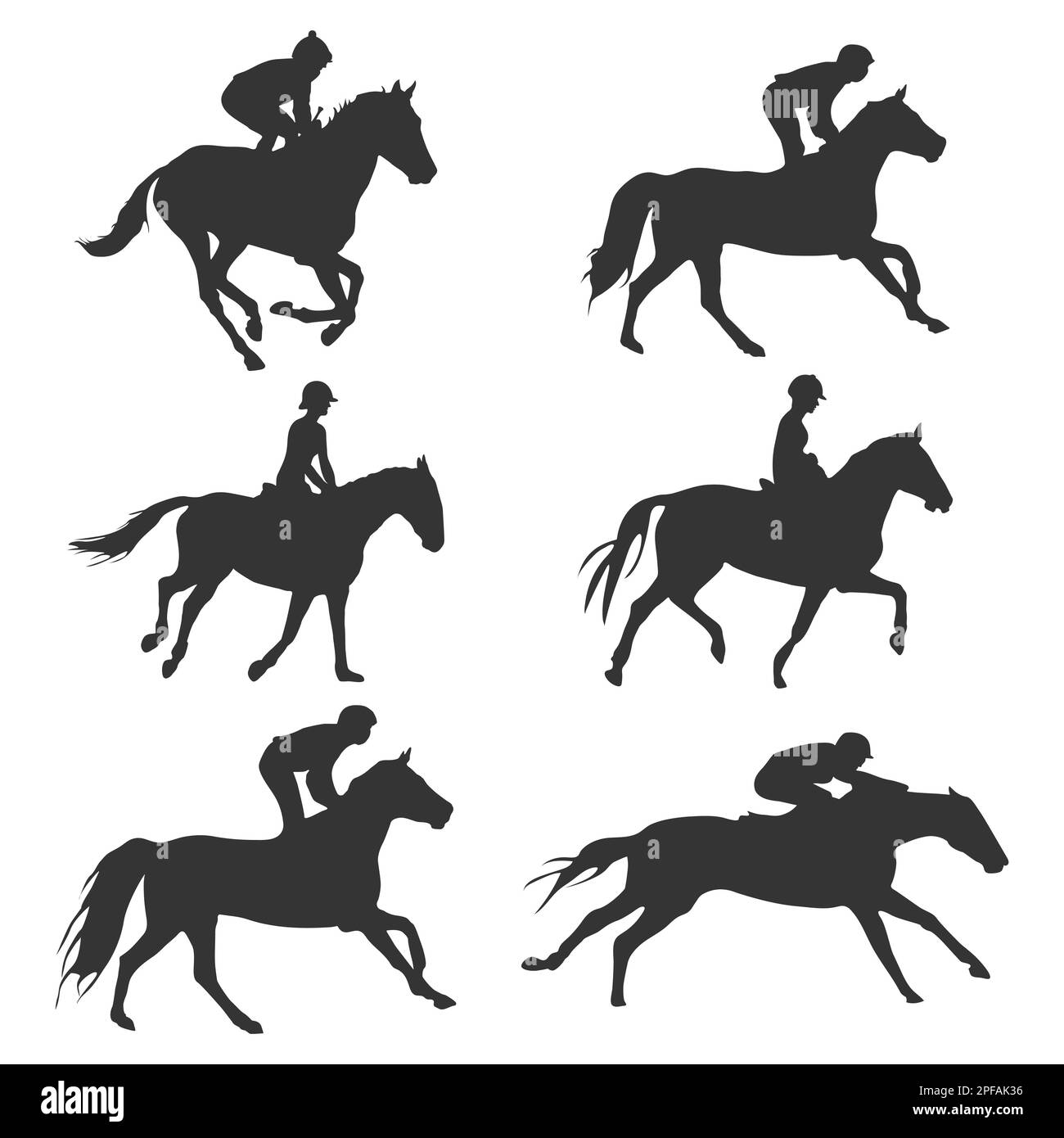Jockey équitation silhouette de cheval, jockeys silhouette ensemble Illustration de Vecteur