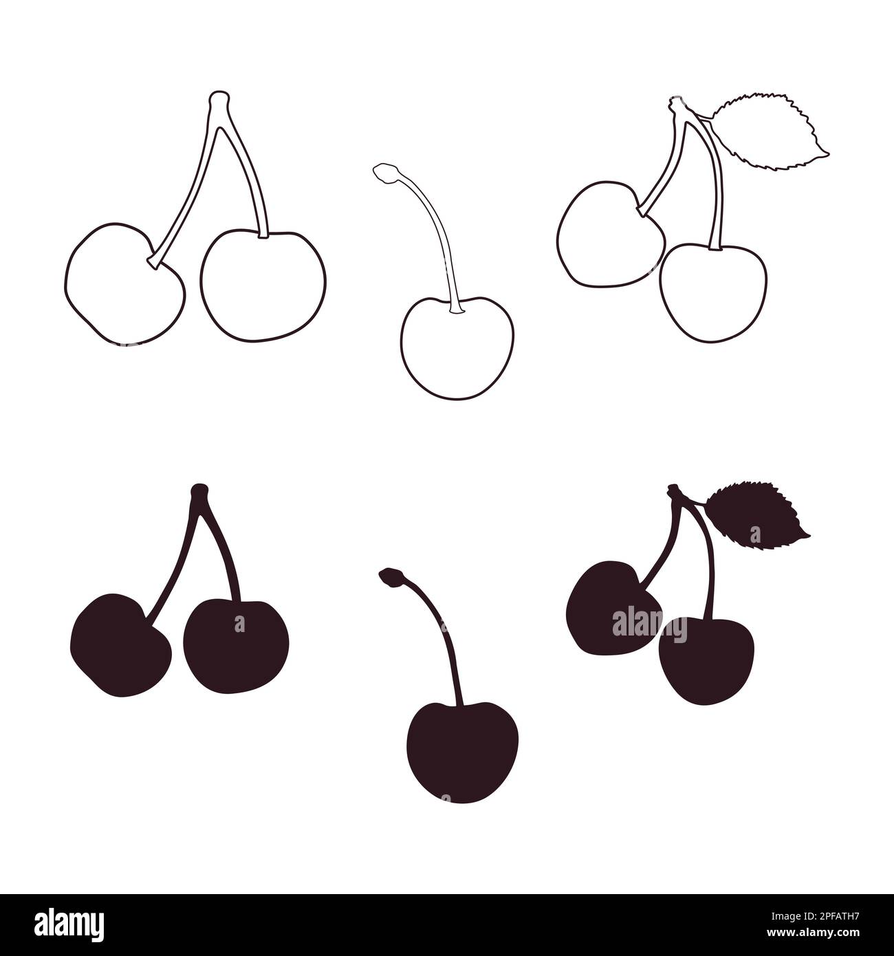 Contour de cerisier, ensemble de silhouette de cerisier, icône de vecteur de cerisier Illustration de Vecteur