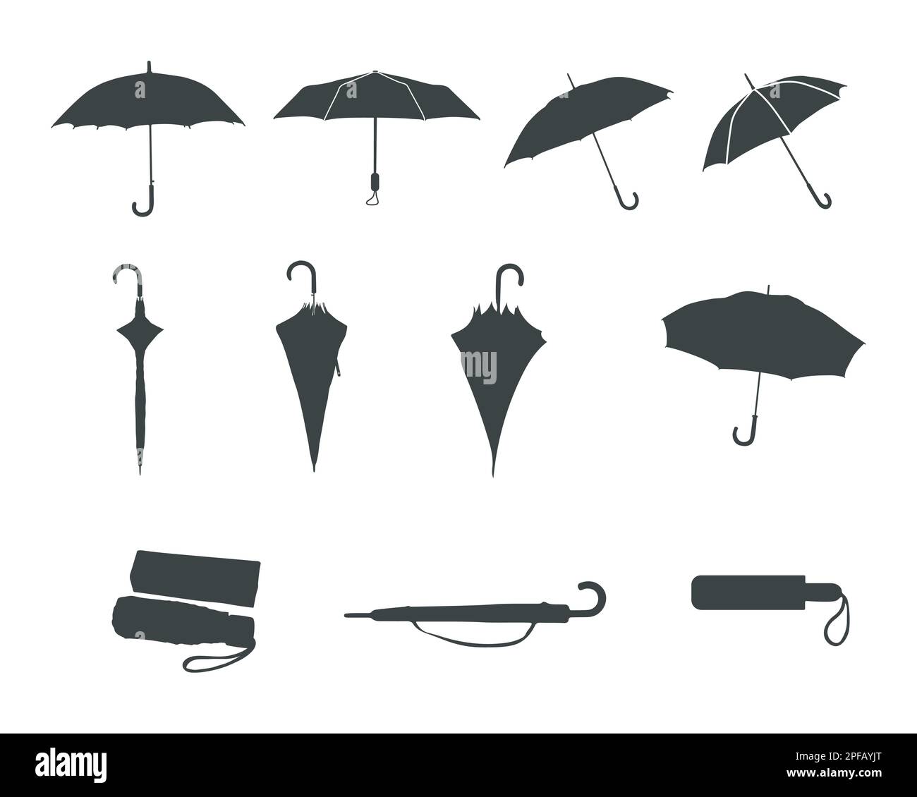 Silhouettes de parasols, ensemble de silhouette de parapluie Illustration de Vecteur