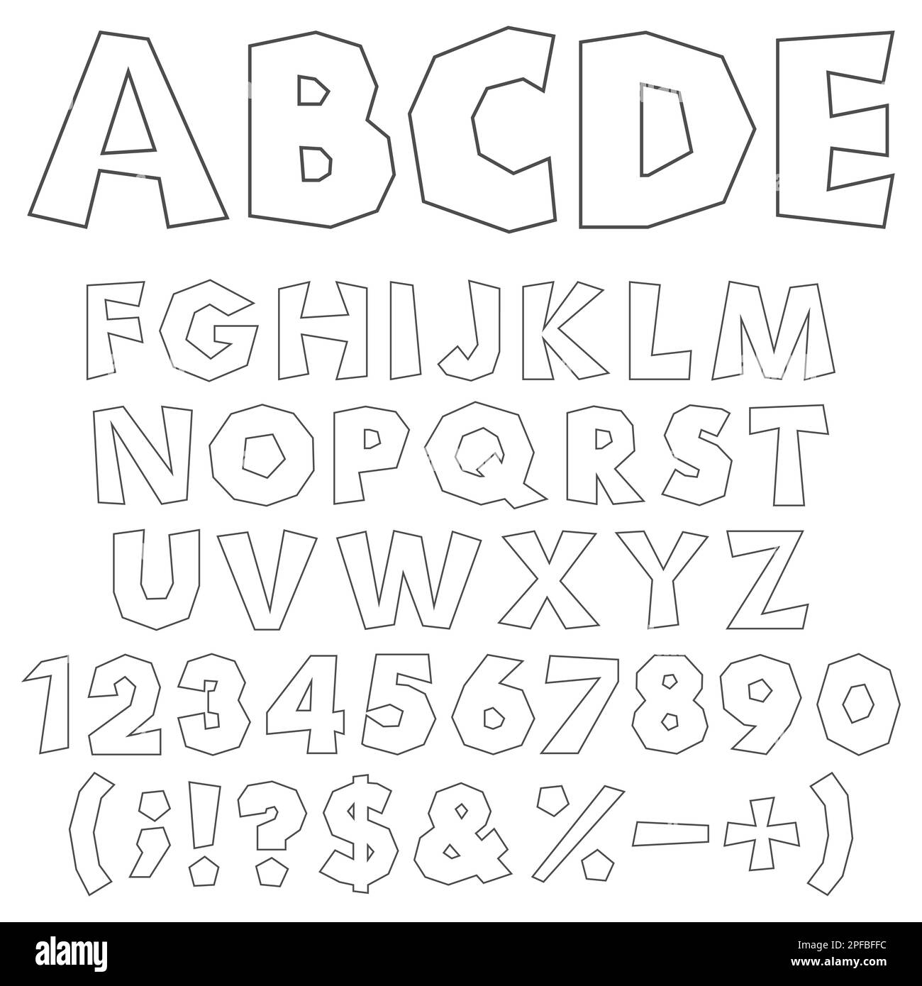 Alphabet, chiffres et signes noirs et blancs hachés. Objets vectoriels isolés sur fond blanc. Illustration de Vecteur