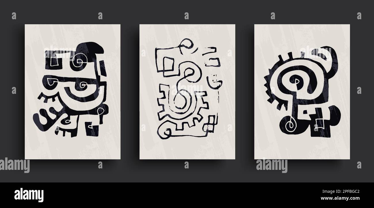 Collection d'affiches contemporaines d'art abstrait. Formes inspirées de Matisse pour la décoration intérieure. Illustration vectorielle noire et blanche dessinée à la main Illustration de Vecteur