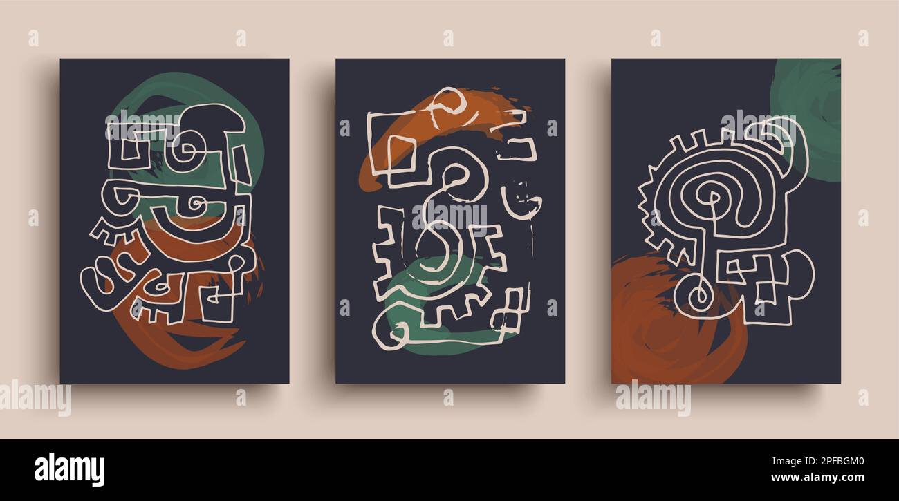 Collection d'affiches contemporaines d'art abstrait. Formes inspirées de Matisse pour la décoration intérieure, dessin vectoriel à la main. Illustration de Vecteur