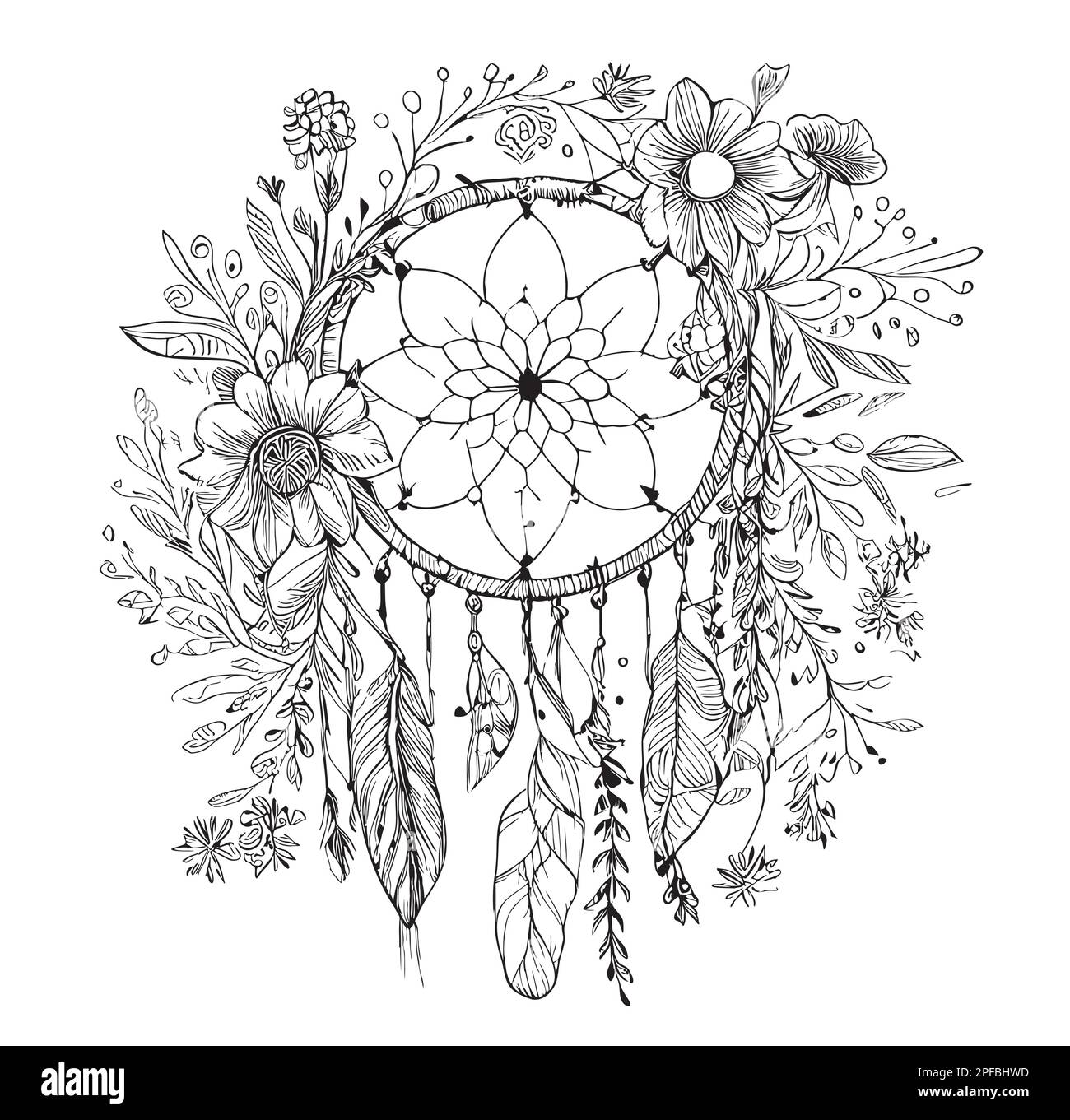 Croquis de boho de Dreamcatcher dessinés à la main dans l'illustration de style Doodle Illustration de Vecteur