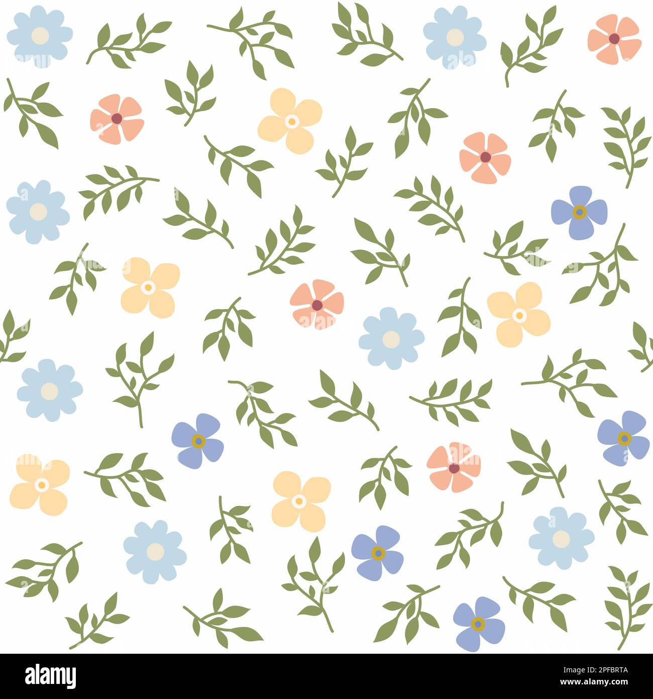 Motif fleuri coloré sans couture sur fond blanc. Fleurs isolées abstraites de forme simple avec des feuilles dans des couleurs pastel. Magnifique imprimé fille Banque D'Images