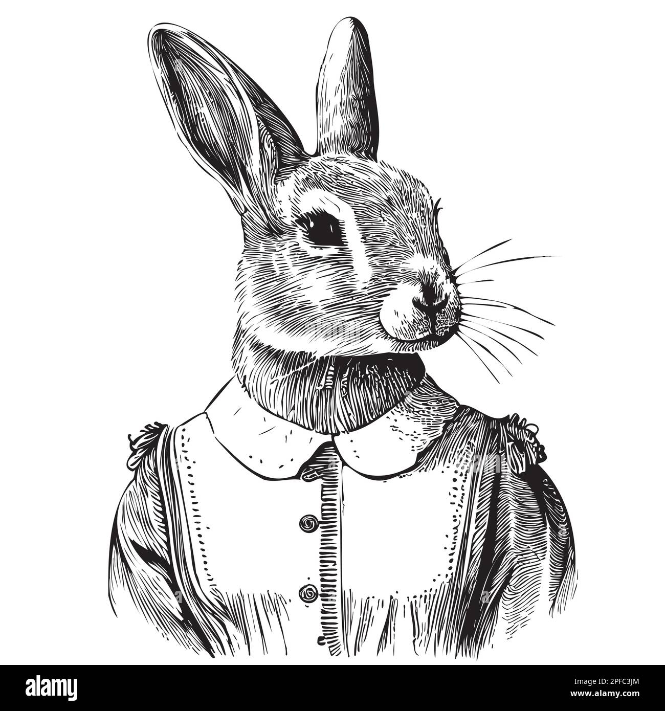 Portrait d'une fille de lapin dans une robe esquisse main dessinée dans l'illustration de style Doodle Illustration de Vecteur