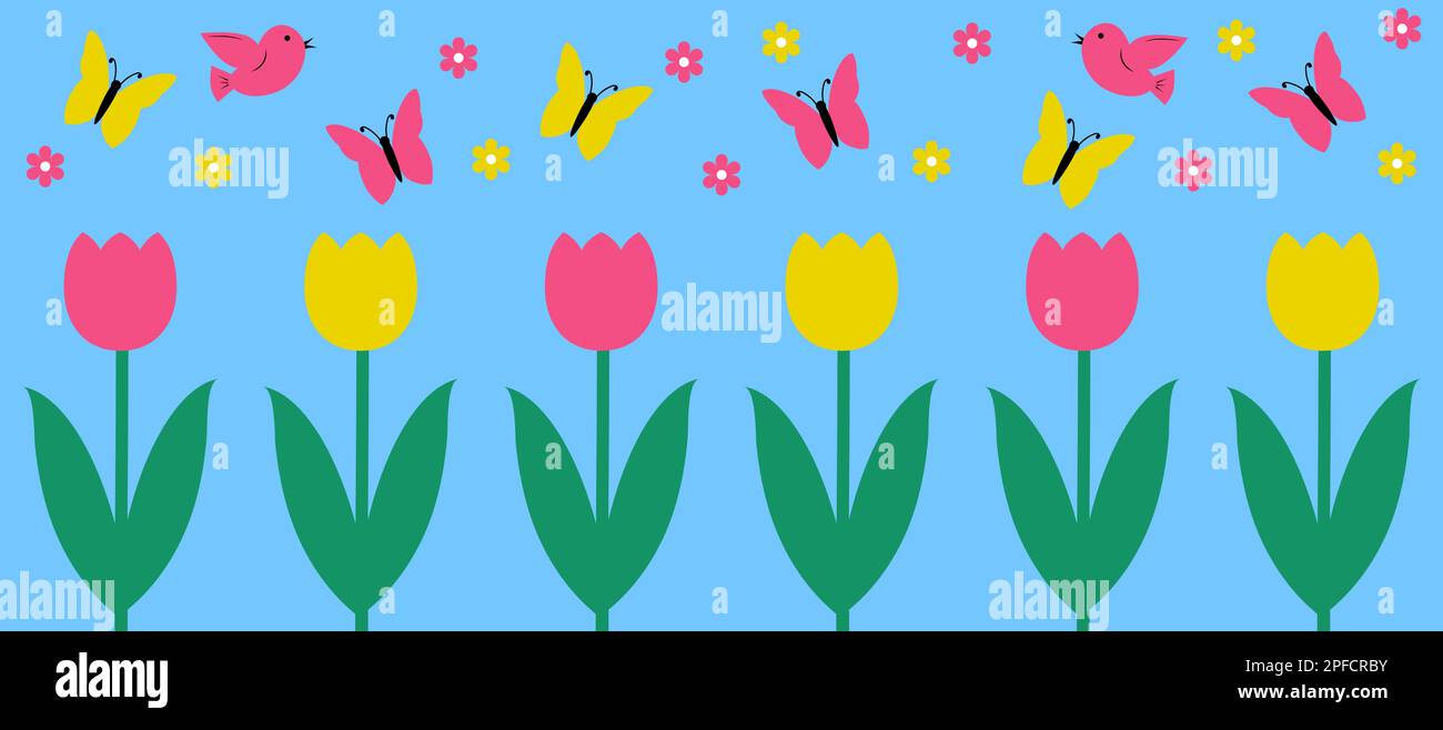 Paysage de printemps ou d'été. Bordure du champ de fleurs. Illustration vectorielle. Illustration de Vecteur