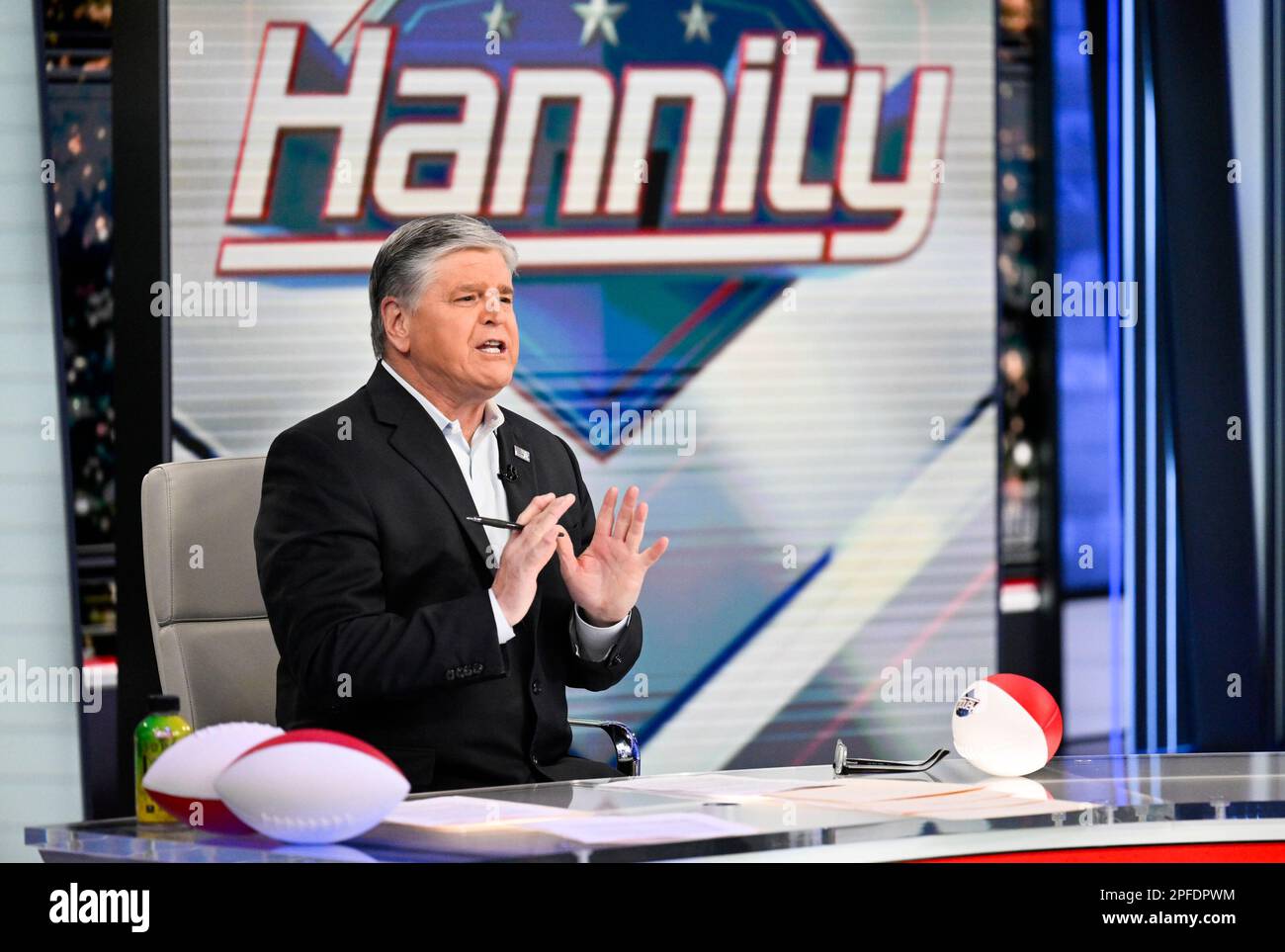 Fox News commentator Sean Hannity taping an episode of "Hannity" at Fox News Studios on Thursday, March 16, 2023, in New York. (Photo by Evan Agostini/Invision/AP) Banque D'Images