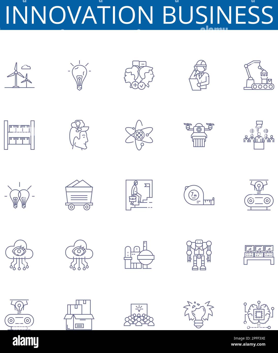 Mise en place d'affiches pour les icônes de secteur d'activité innovation. Collection de conception de l'innovation, l'esprit d'entreprise, l'idée, le progrès, l'efficacité, Créativité, Stratégie Illustration de Vecteur