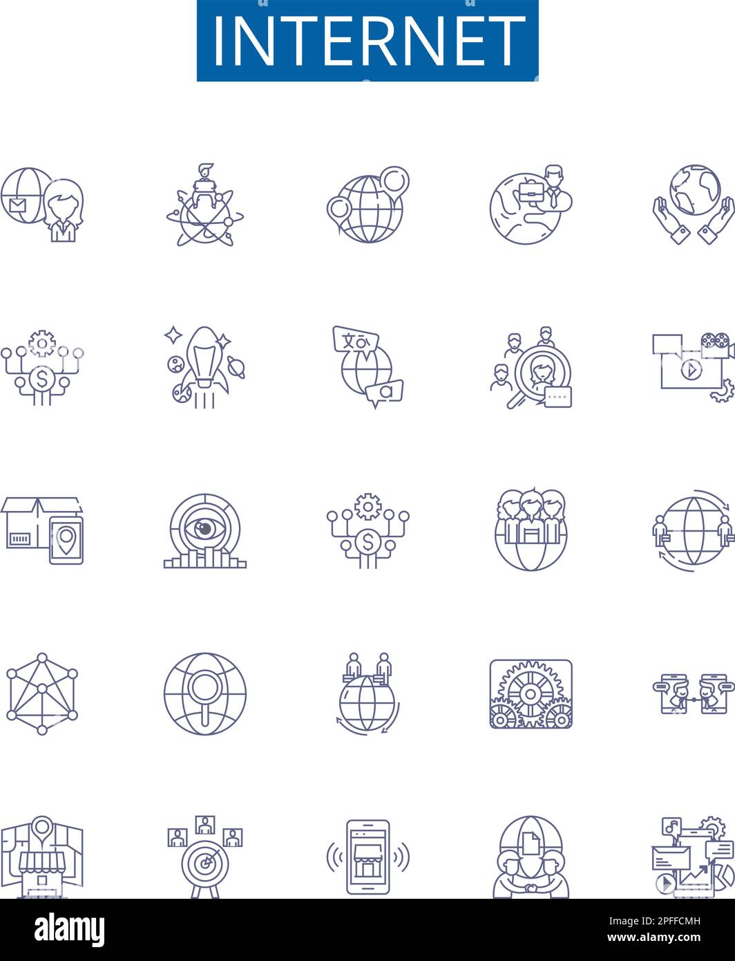Affichage des icônes de la ligne Internet. Collection de conception de réseau, numérique, Web, cyberespace, haut débit, concept en ligne, information, communication Illustration de Vecteur