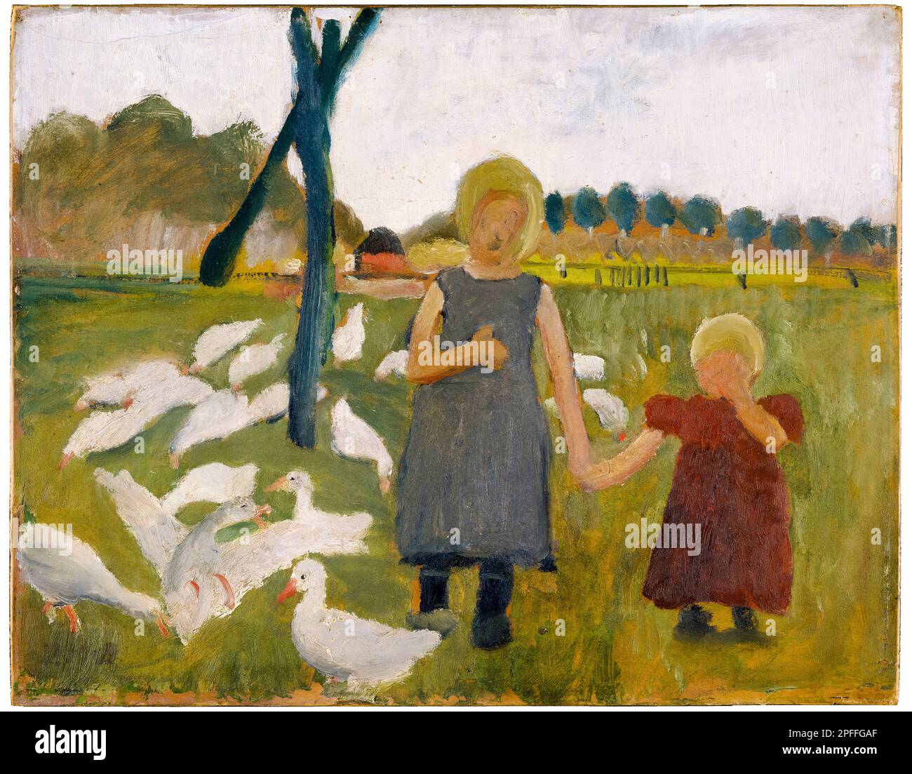 Paula Modersohn Becker, enfants aux oies, peinture à l'huile sur carton, vers 1901 Banque D'Images