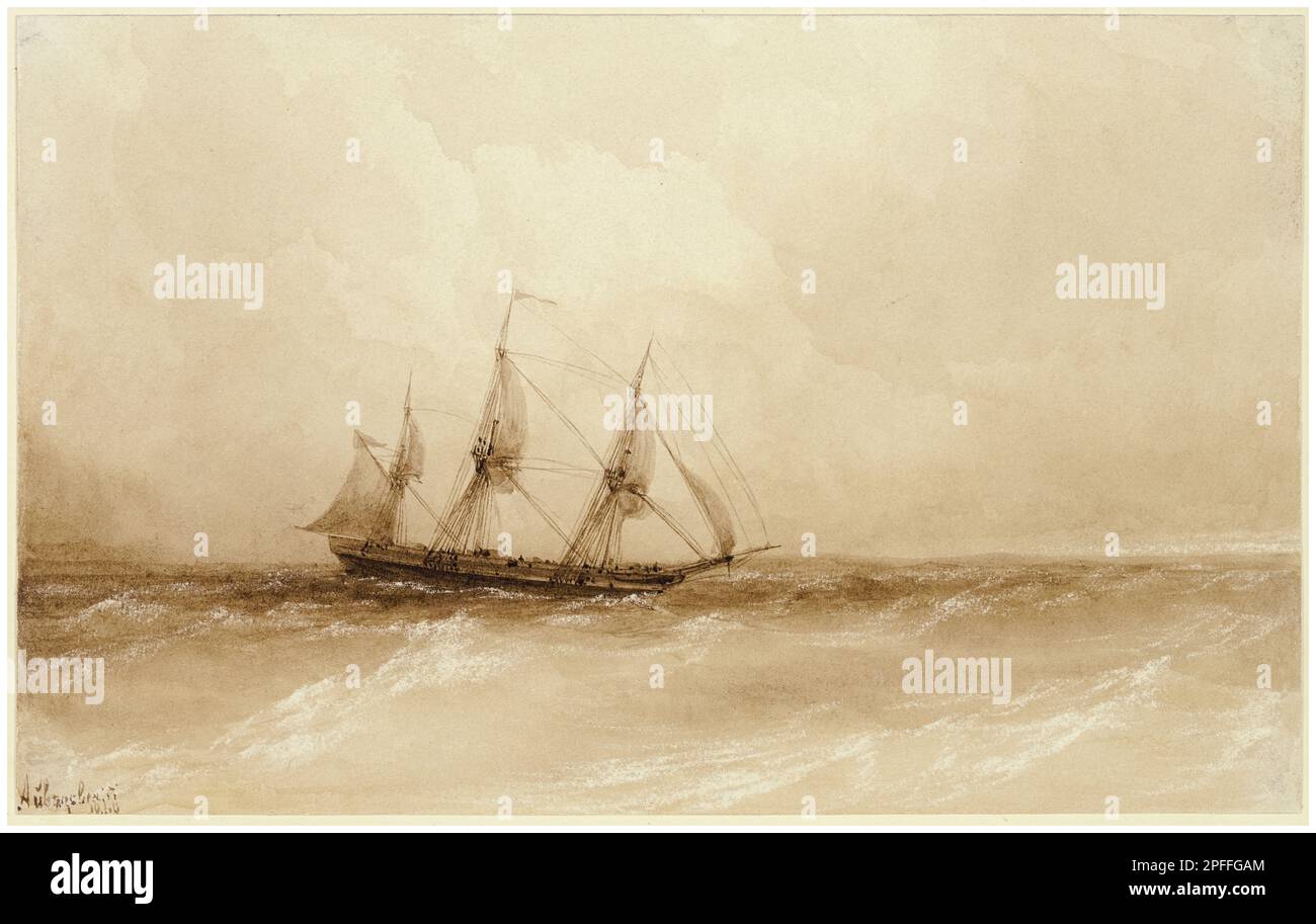 Ivan Aivazovsky, Un navire à voile en mer, dessin, 1850 Banque D'Images