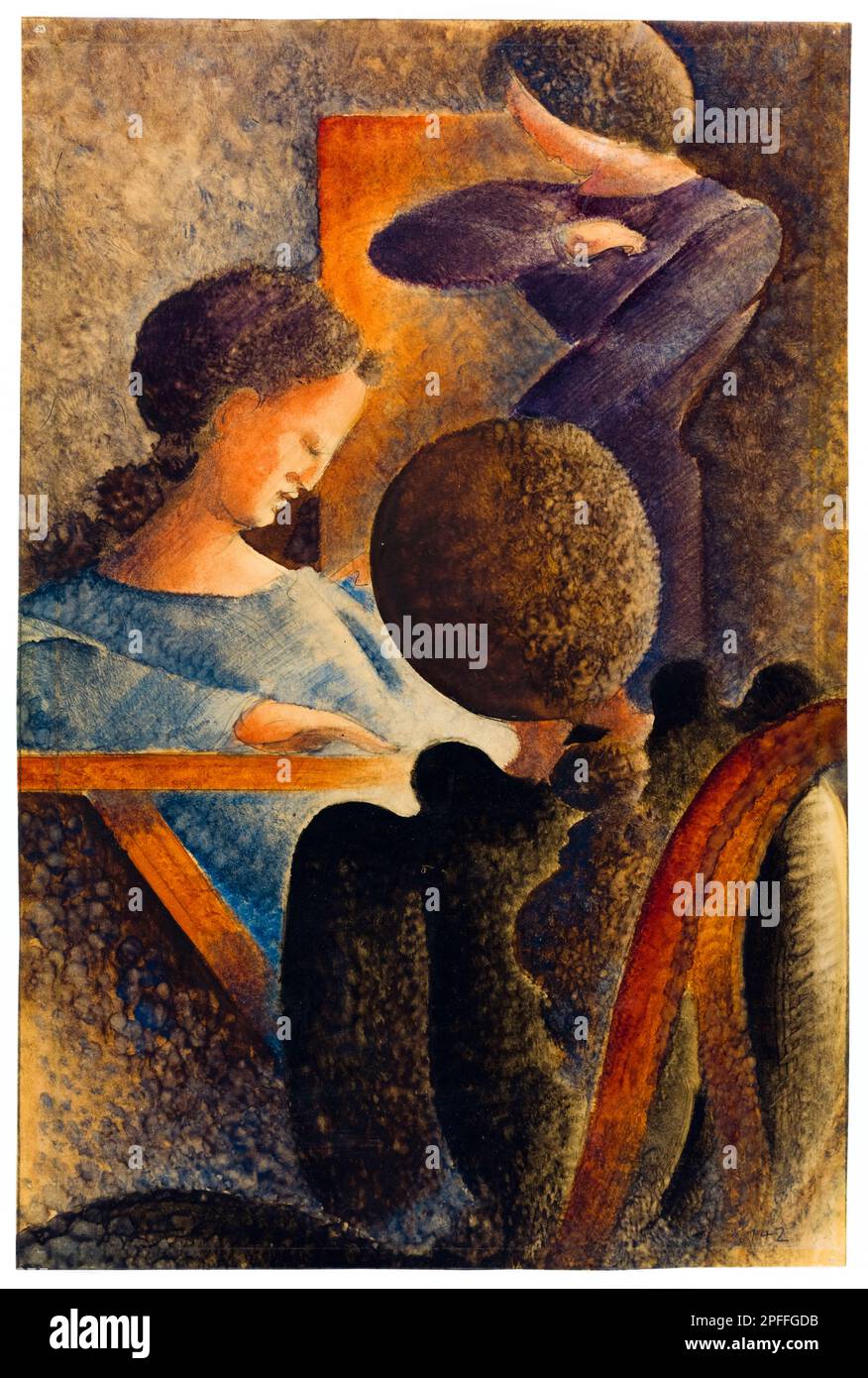 Oskar Schlemmer, Groupe assis, peinture à l'huile sur crayon sur papier à huile, 1942 Banque D'Images