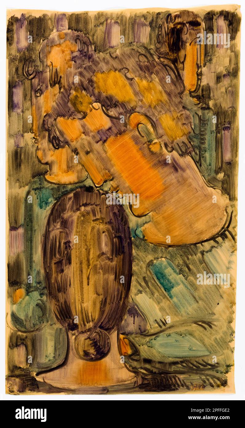Oskar Schlemmer, Groupe de quatre avec profil diagonal, peinture à l'huile sur crayon sur papier huileux, 1942 Banque D'Images