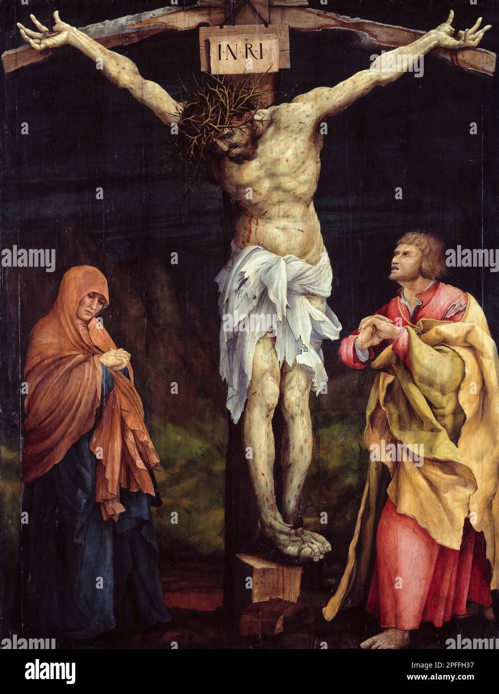 Crucifixion, peinture en milieu mixte sur bois par Matthias Grünewald, 1523-1524 Banque D'Images