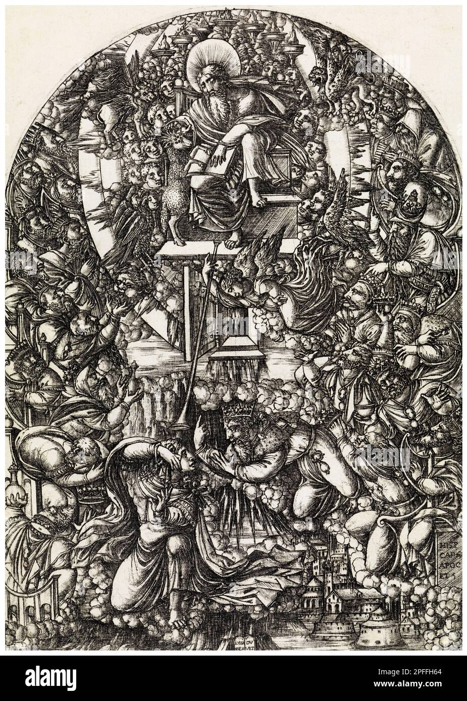 Jean couette, la vision apocalyptique de la majesté de Dieu, gravure en cuivre, 1545-1555 Banque D'Images