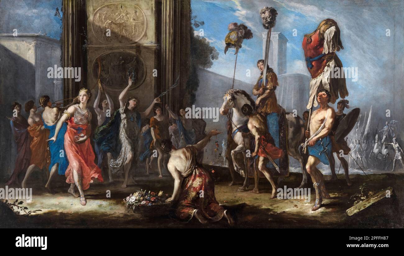La victoire de David, peinture à l'huile sur toile par Johann Heinrich Schönfeld, vers 1642 Banque D'Images