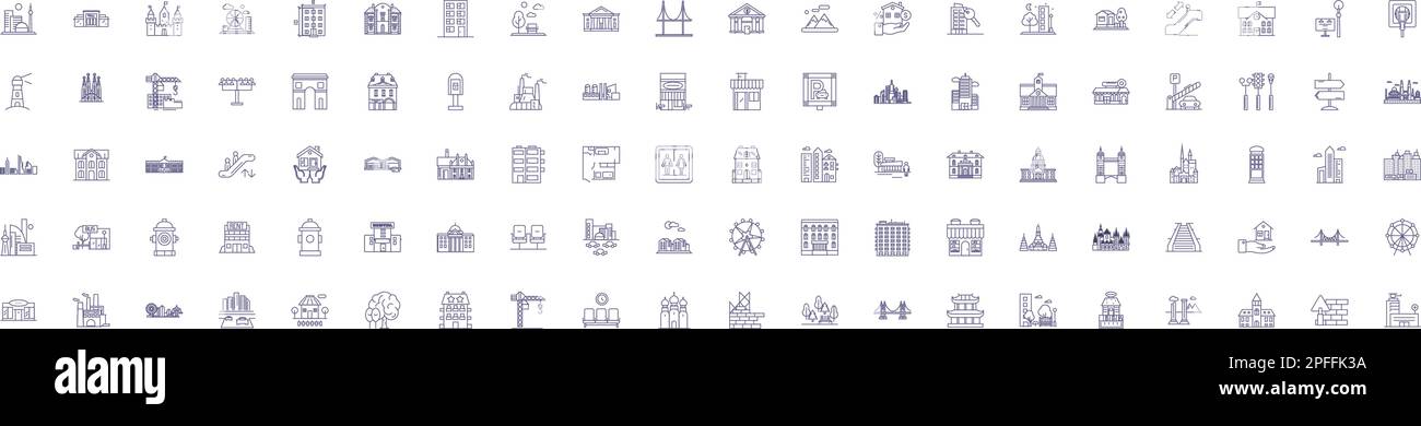 Icônes de la ville et panneaux de signalisation. Collection de conception urbaine, métropole, municipalité, village, ville, village, quartier, zone contour concept vecteur Illustration de Vecteur