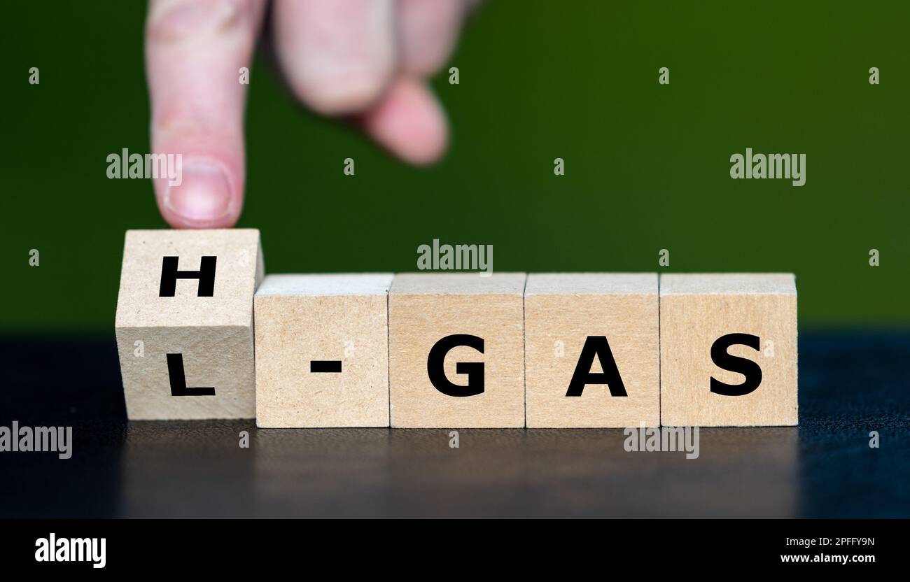 Symbole pour le passage du gaz L (faible calorique) au gaz H (haut calorique) jusqu'en 2030 en Allemagne. Banque D'Images