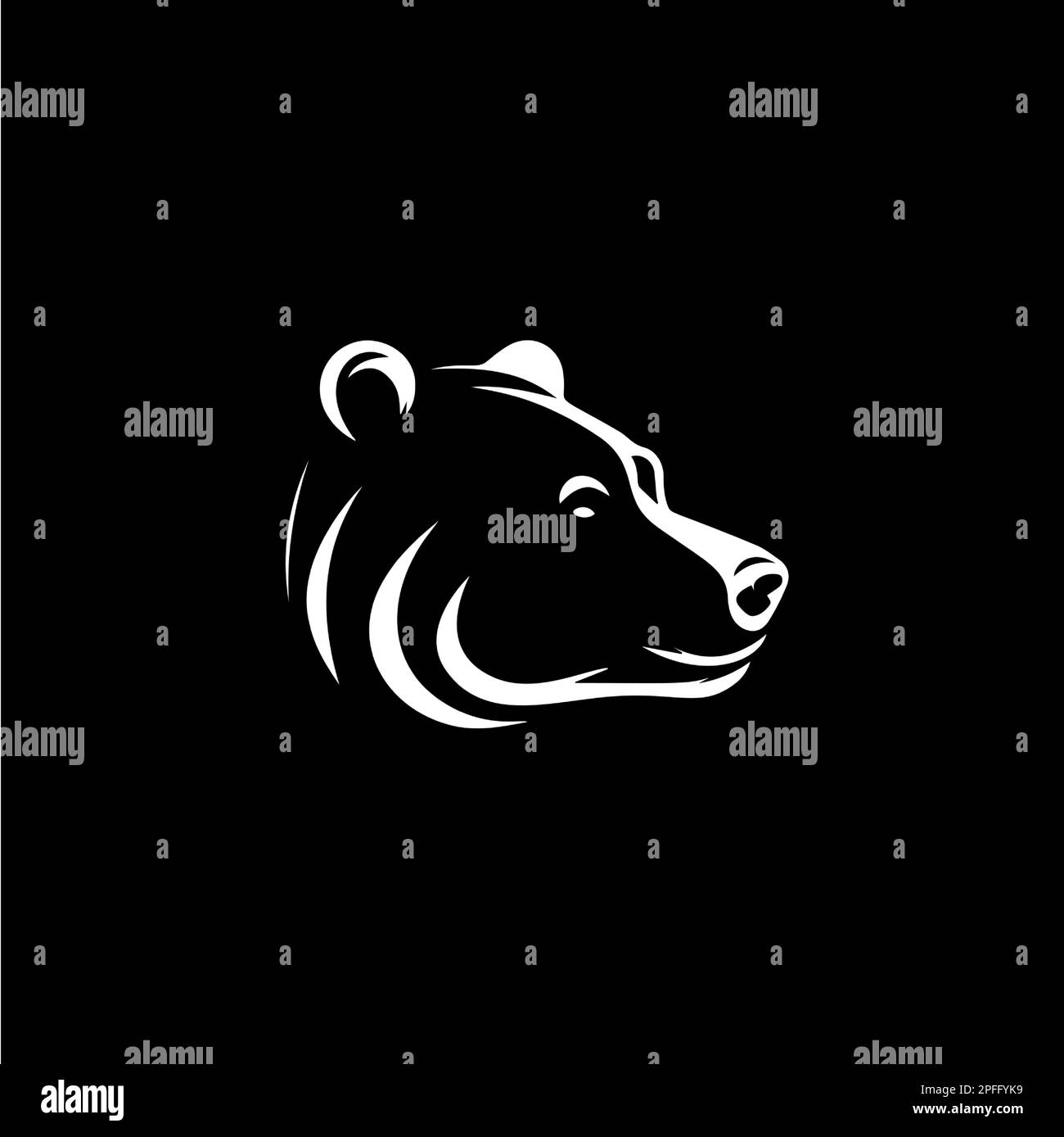 Tatouage silhouette de la tête d'ours, modèle de logo. Emblème animal sauvage dessiné à la main sur fond noir, dessin minimaliste, art monochrome Vecteur Illustration de Vecteur