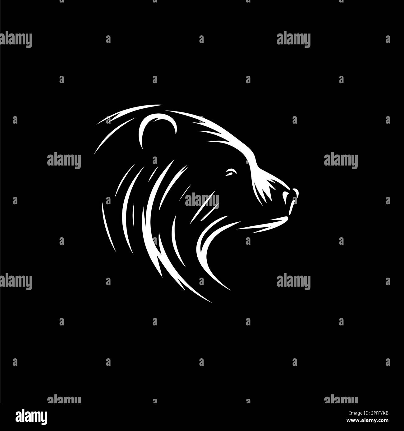 Tatouage silhouette de la tête d'ours, modèle de logo. Emblème animal sauvage dessiné à la main sur fond noir, dessin minimaliste, art monochrome Vecteur Illustration de Vecteur