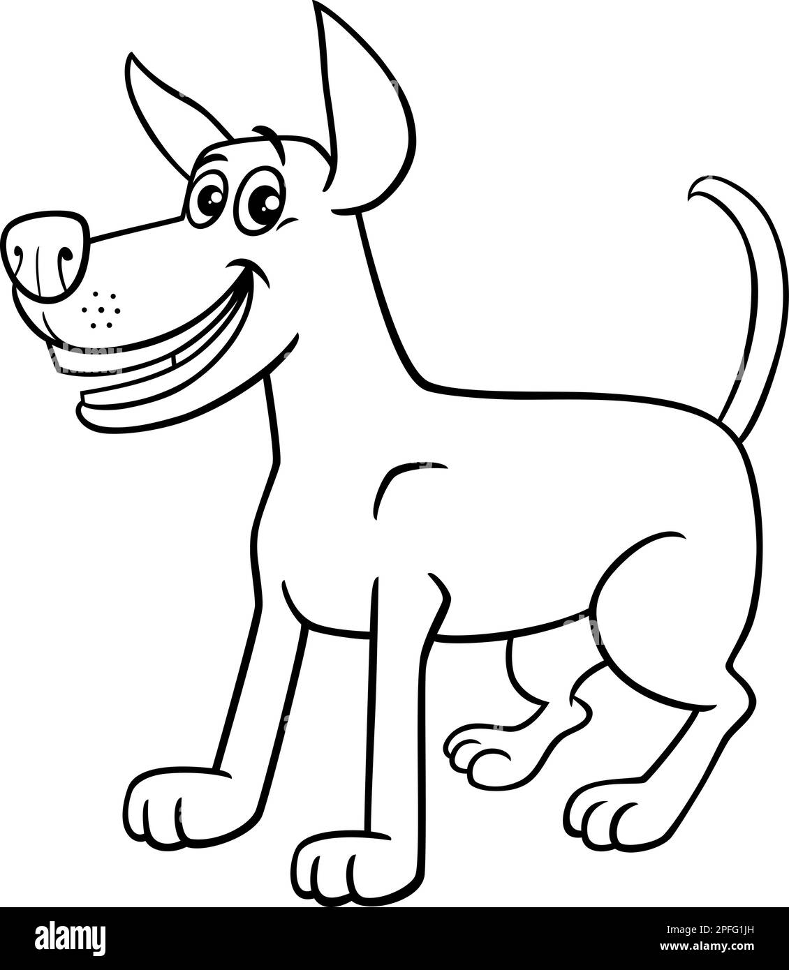 Dessin animé noir et blanc illustration de drôle de chien bande dessinée caractère page de coloriage Illustration de Vecteur