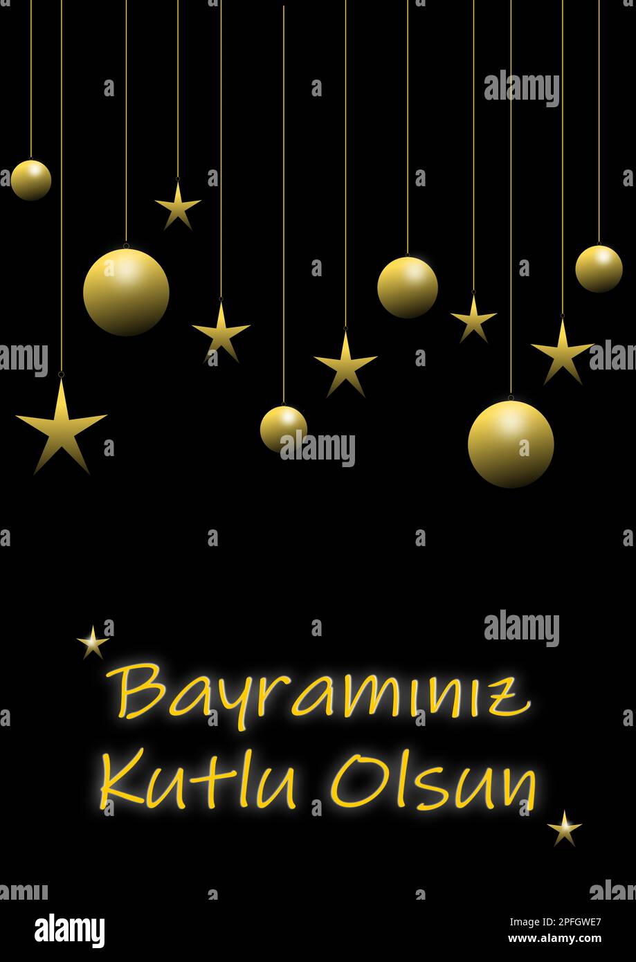 Bannière de fête de bonbons en turc. Happy Turkish Candy Holiday message texte sur fond noir. Banque D'Images
