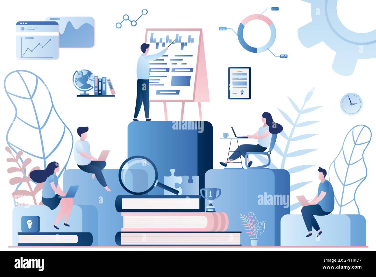 Les employés qui ont des ordinateurs portables suivent une formation professionnelle. Formation interne, formation ou éducation du personnel, programme de développement professionnel concept.BU Illustration de Vecteur
