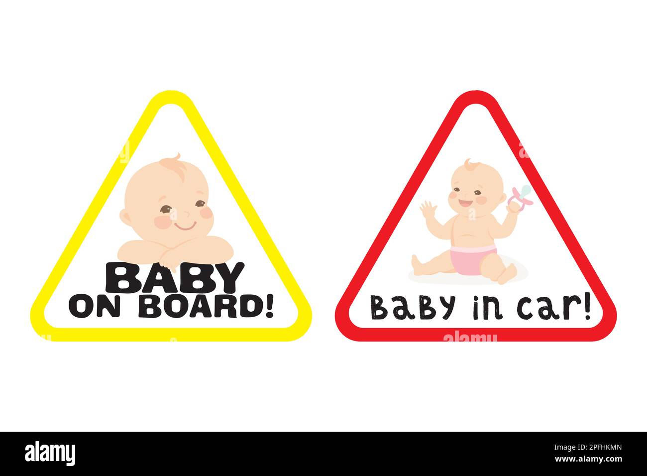 Modèle de deux autocollants : bébé à bord et bébé en voiture. Banderole ou autocollant amusant pour véhicule. Illustration vectorielle plate Illustration de Vecteur
