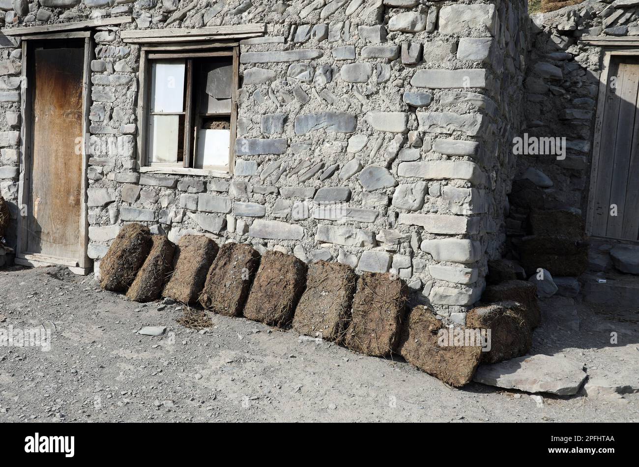 Village isolé de Khinalug dans les montagnes du Caucase en Azerbaïdjan Banque D'Images