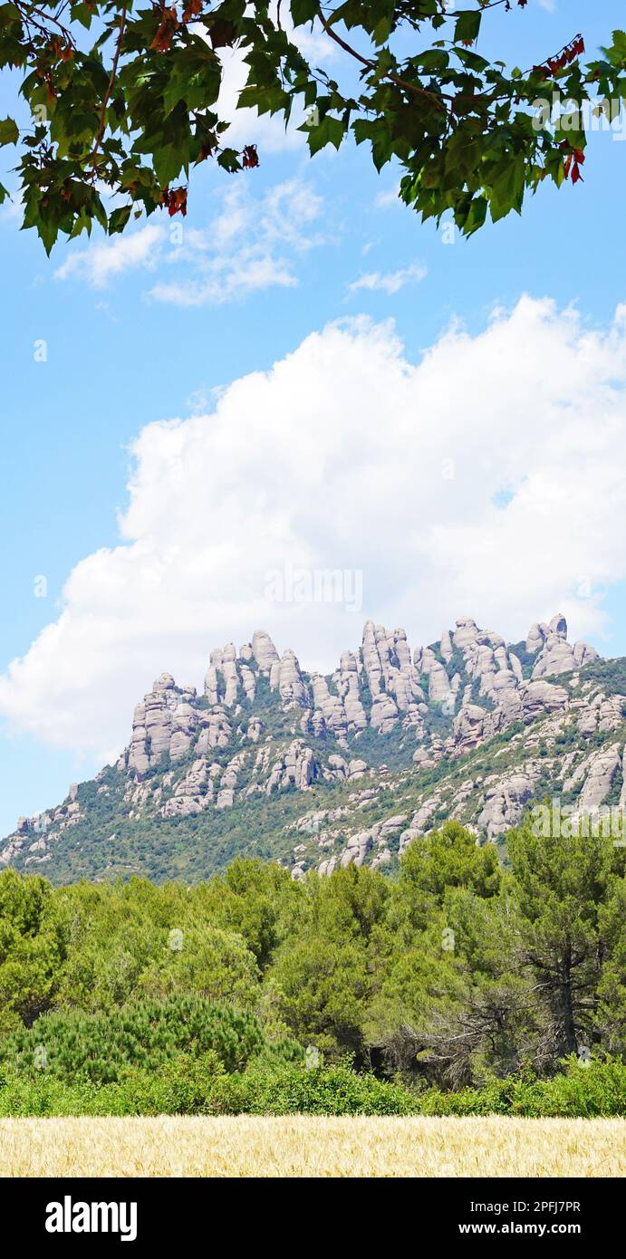 Vue sur les montagnes de Montserrat depuis Collbato à Barcelone, Catalogne, Espagne, Europe Banque D'Images