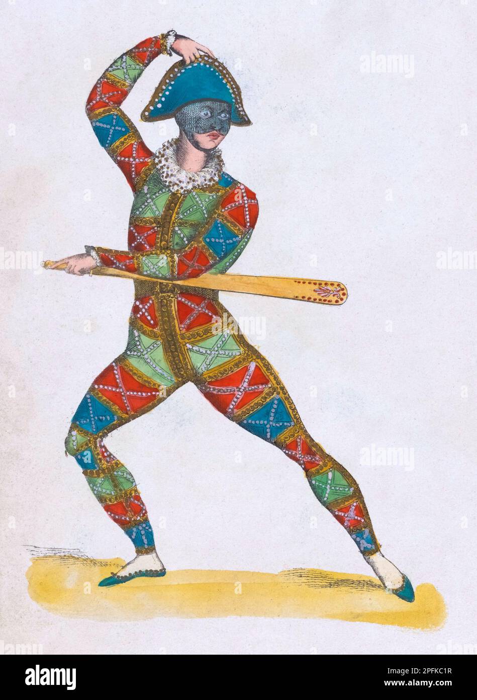Commedia dell'arte, Harlequin, illustration vintage des années 1800 Banque D'Images