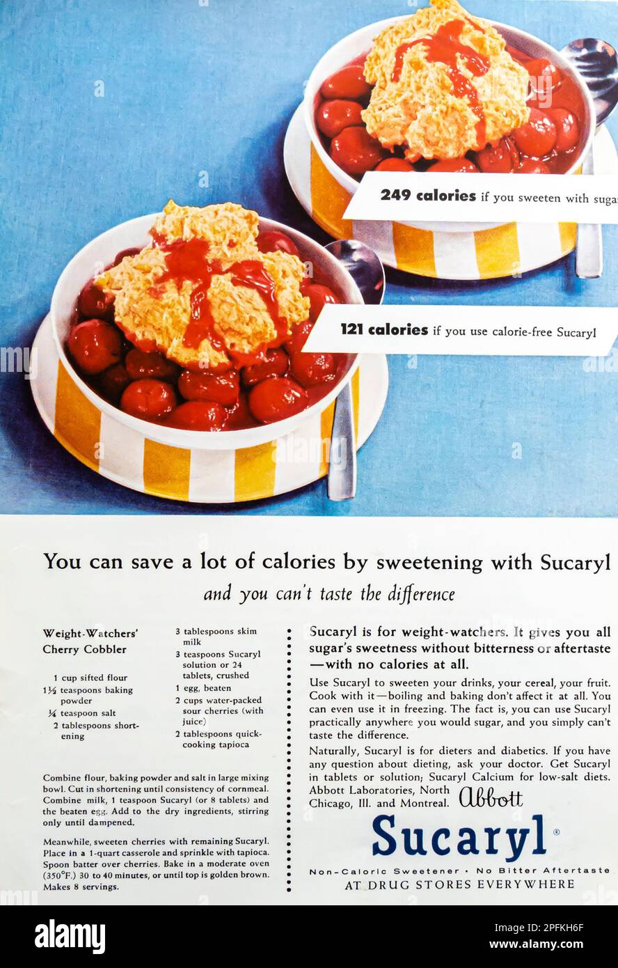 Publicité sucaryl non-calori édulcorant dans un magazine NatGeo, octobre 1956 Banque D'Images
