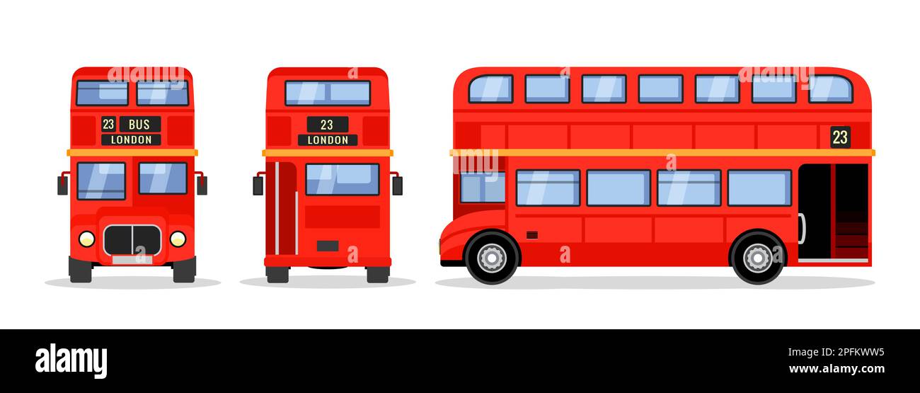 Illustration de la bande dessinée du bus rouge à impériale de Londres, icône du bus plat isolé en face du circuit britannique anglais Illustration de Vecteur