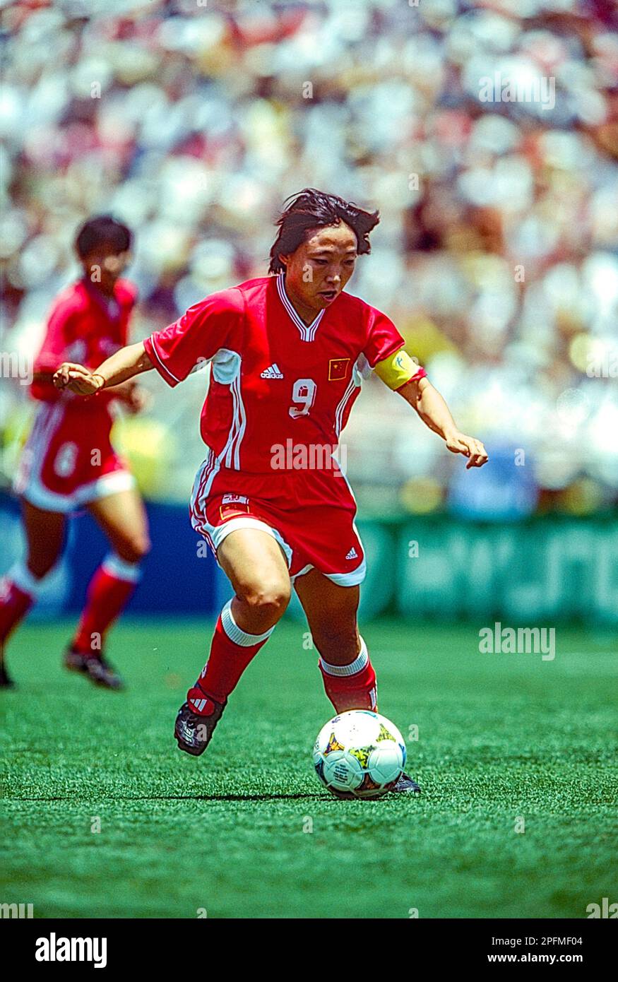 Wen Sun (CHN) lors des finales USA contre CHN lors de la coupe du monde féminine de football 1999 de la FIFA. Banque D'Images