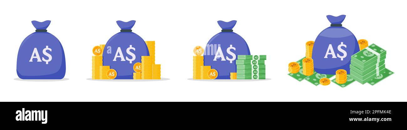 Ensemble d'icônes de sac d'argent australien Illustration de Vecteur