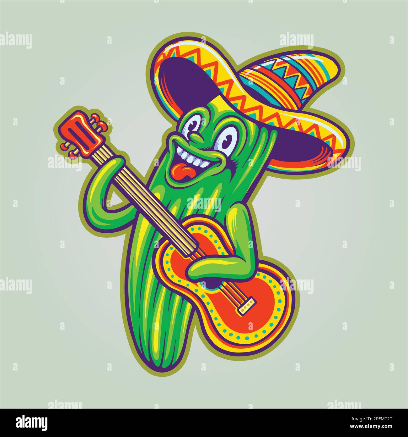 Guitare cactus mexicaine sombrero chapeau cinco de mayo dessins animés illustrations vecteur pour votre travail logo, t-shirt, autocollants et étiquettes Illustration de Vecteur