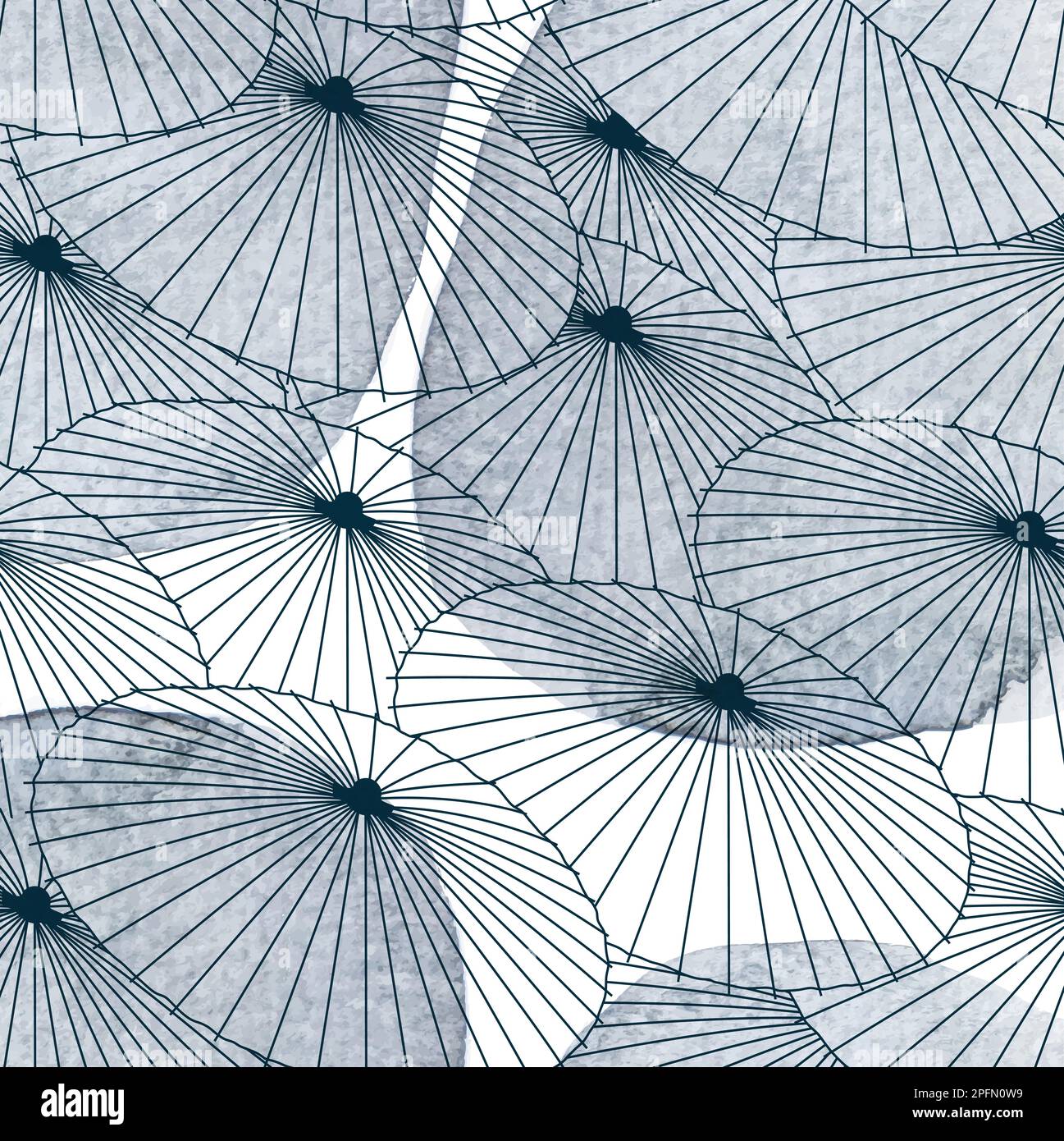 Motif parapluie avec vecteur d'arrière-plan géométrique. Lignes et éléments de forme abstraits avec texture aquarelle. Modèle de courbe de style asiatique. Illustration de Vecteur