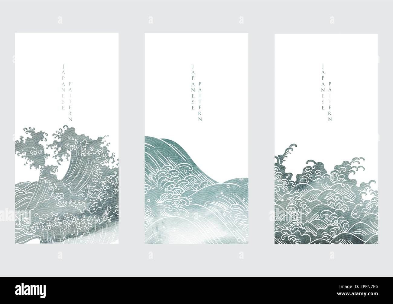Arrière-plan japonais avec texture aquarelle et vecteur de texture de peinture. Motif ondulé naturel oriental avec décoration océan et bannière vintage Illustration de Vecteur