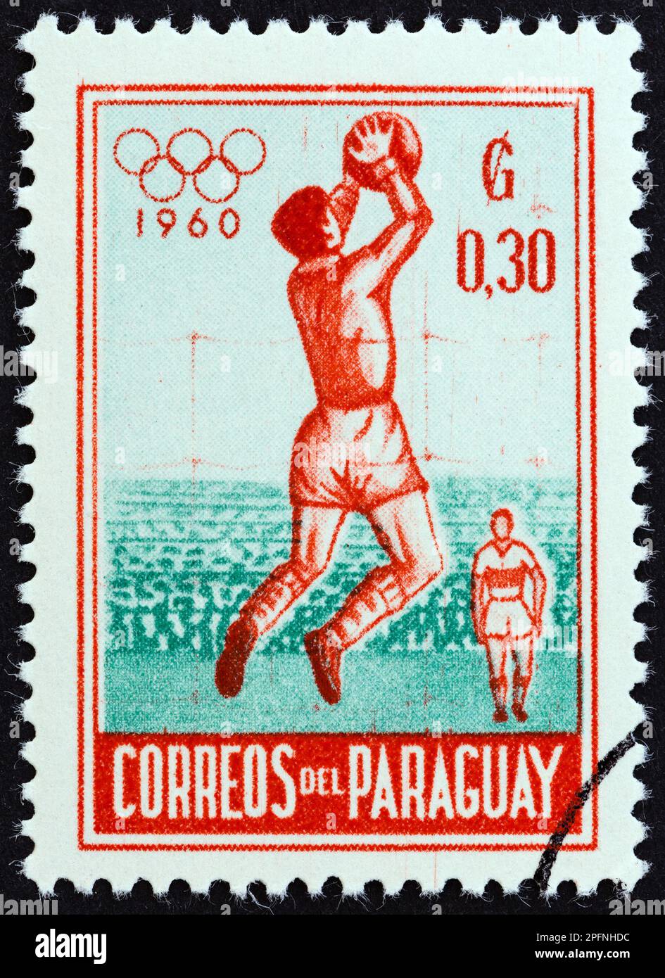 PARAGUAY - VERS 1960: Un timbre imprimé au Paraguay à partir du numéro "Jeux Olympiques - Rome, Italie" montre le football, vers 1960. Banque D'Images